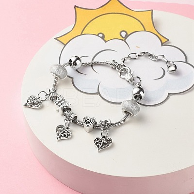 Alloy Heart Charm European Bracelet with Snake Chains BJEW-JB08046-02-1