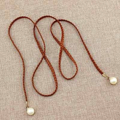 Imitation Leather Braided Belly Belt with Plastic Imitation Pearl Round Bead WG11EBA-08-1