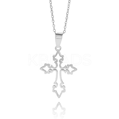 201 Stainless Steel Hollow Cross Pendant Necklaces FS-WGD4837-02-1