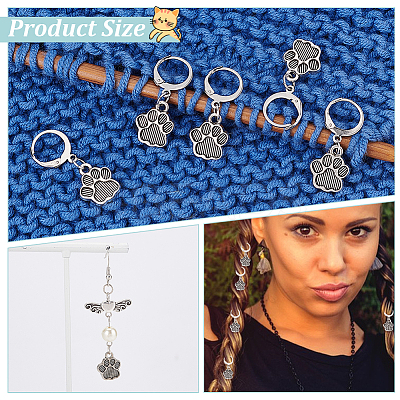 Alloy Paw Print Charm Locking Stitch Markers HJEW-PH01787-1