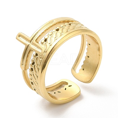 304 Stainless Steel Criss Cross Open Cuff Ring for Women RJEW-I098-13G-1
