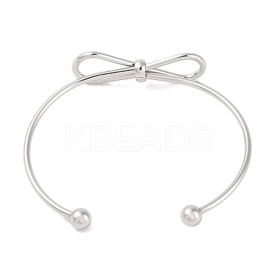 Non-Tarnish Bowknot 304 Stainless Steel Open Cuff Bangles for Women BJEW-Z064-04P-1