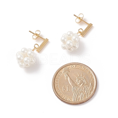 Shell Pearl Braided Ball Dangle Stud Earrings EJEW-TA00107-1