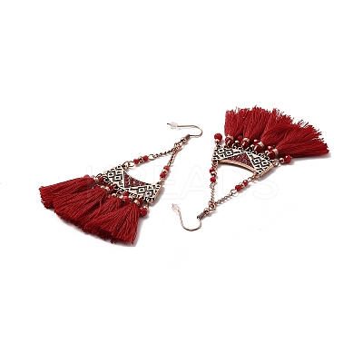 Rhinestone Triangle with Tassels Dangle Earrings EJEW-E267-01RC-1