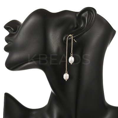 304 Stainless Steel & Natural Cultured Freshwater Pearl Dangle Earrings EJEW-JE07380-1