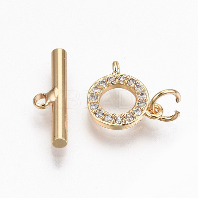 Brass Micro Clear Cubic Zirconia Toggle Clasps KK-N231-215-NF-1