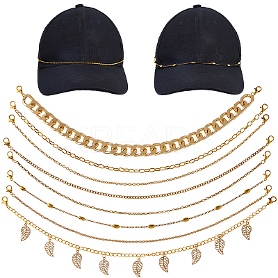 8Pcs Iron & 304 Stainless Steel & Aluminum Chain Baseball Cap Chains HJEW-DC00070-1