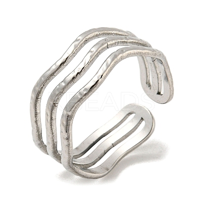 Non-Tarnish 304 Stainless Steel Triple Lines Open Cuff Ring RJEW-C067-07P-1
