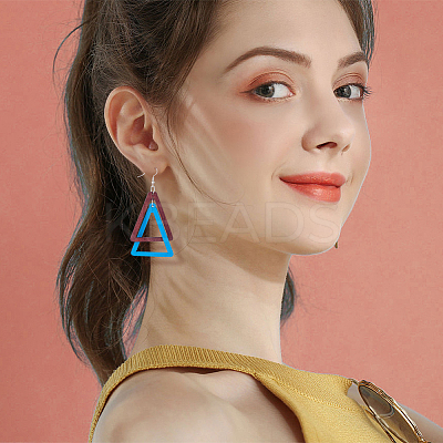 8 Pairs 8 Colors Wood Double Triangle Dangle Earrings with Iron Pins EJEW-AN0004-46-1