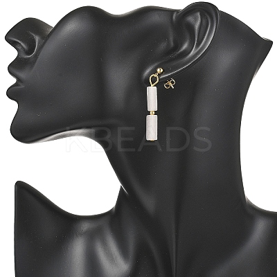 Rectangle Brass Natural White Jade Dangle Stud Earrings EJEW-JE06768-1