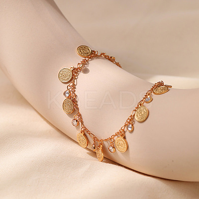 Brass with Crystal Rhinestone Disc Tassel Anklets for Women FS-WGDFF3C-01-1