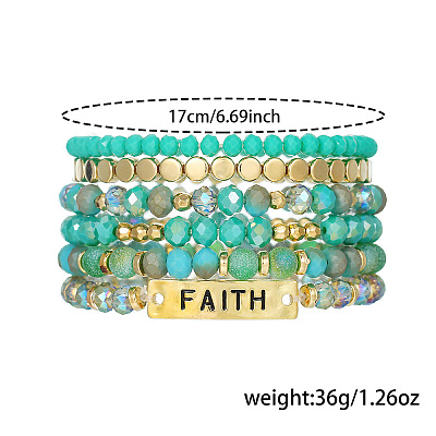 6Pcs 6 Styles Bohemian Style Alloy and Resin Synthetic Quartz Crystal Bracelet Sets FS-WG14188-01-1