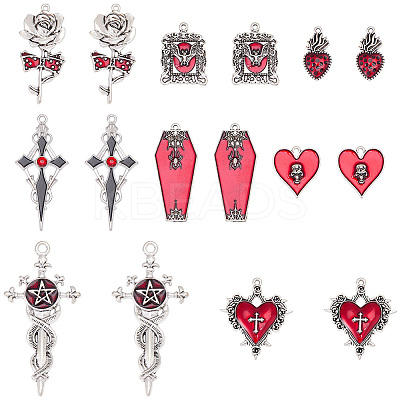 16Pcs 8 Styles Hallowmas Alloy Enamel Pendants ENAM-SC0007-39-1