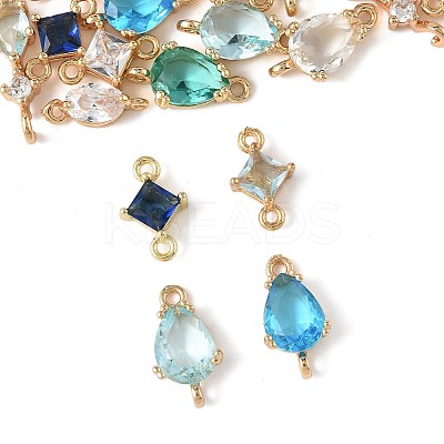 18Pcs 9 Styles Brass Pave Transparent Glass Links/Connectors GLAA-FS0002-34-1