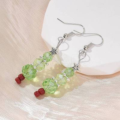 Christmas Glass Beads Dangle Earrings X-EJEW-JE01624-1