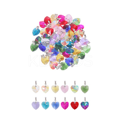 48Pcs 12 Styles Heart Glass Pendants PALLOY-GO00029-1