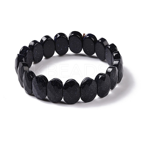 Synthetic Blue Goldstone Oval Beaded Stretch Bracelet G-E010-01T-1