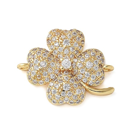 Brass Micro Pave Clear Cubic Zirconia Connector Charms KK-C086-04G-1