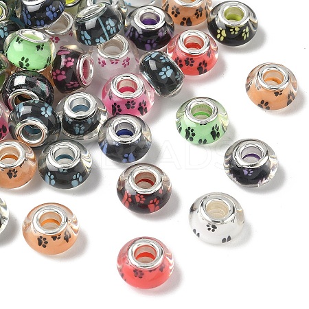 100Pcs Large Hole Dog Paw Prints Pattern Resin European Beads OPDL-YW0001-06-1