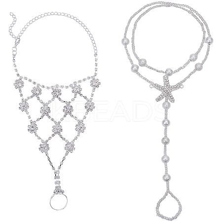 4Pcs 2 Styles Alloy Clear Rhinestone Anklets for Women AJEW-BBC0002-39-1