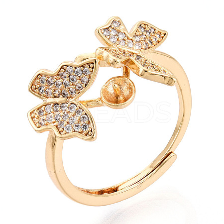 Butterfly Brass Micro Pave Clear Cubic Zirconia Cup Peg Ring Settings KK-T076-20G-1