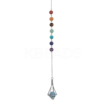 Chakra Mixed Synthetic & Natural Round Gemstone Pointed Dowsing Pendulums PALLOY-JF02520-01-1