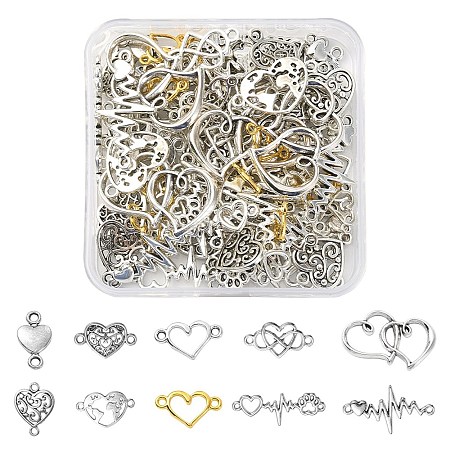 100Pcs 10 Styles Tibetan Style Alloy Connector Charms TIBE-YW0001-32-1