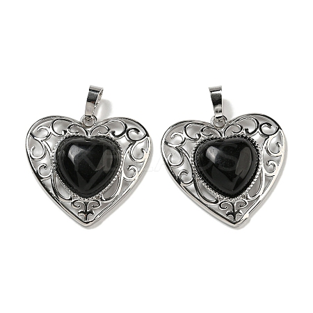 Natural Obsidian Peach Love Heart Pendants G-G158-01L-1