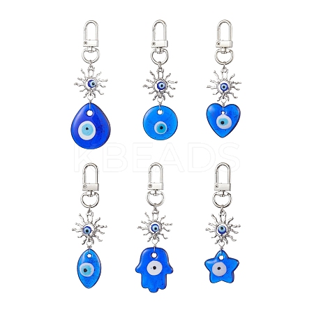Horse Eye/Heart/Star/Hamsa Hand/Flat Round with Evil Eye Lampwork Pendant Decorations HJEW-JM01997-1
