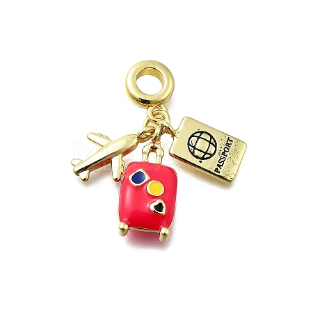 Brass Hot Pink Enamel Airplane Luggage Passport European Dangle Charms KK-K400-31G-1