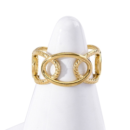 Oval 304 Stainless Steel Open Cuff Ring for Women LS-RJEW-Z083-03G-01-1