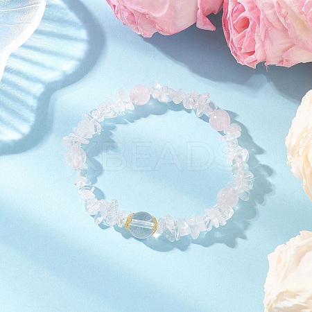 Natural Quartz Crystal & Rose Quartz Beaded Stretch Bracelets for Women BJEW-JB12305-02-1
