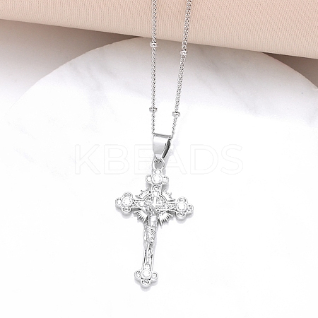 Crucifixion Cross Brass Micro Pave Cubic Zirconia Pendant Necklaces LS-NJEW-S385-02P-1