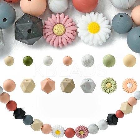 48Pcs 14 Styles Food Grade Eco-Friendly Silicone Focal Beads DIY-YW0008-83D-1