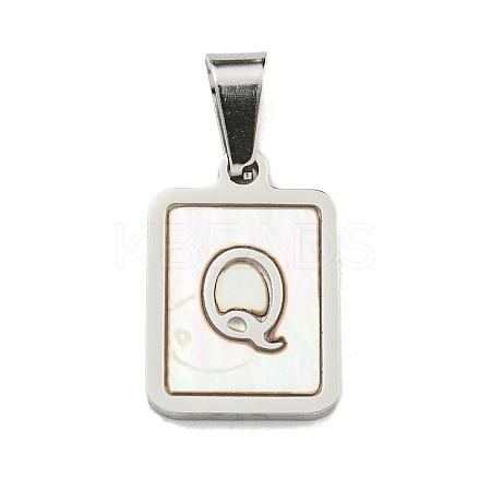 304 Stainless Steel Pave Natural White Shell Pendants STAS-S130-03P-Q-1