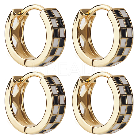 2 Pairs Tartan Pattern Enamel Chunky Hinged Hoop Earrings for Women EJEW-BBC0001-27B-1