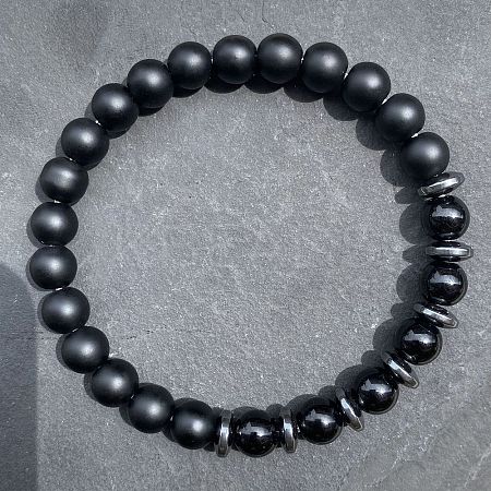 Natural Obsidian Agate Round Beads Stretch Bracelets for Men Women LS-UT1293-2-1