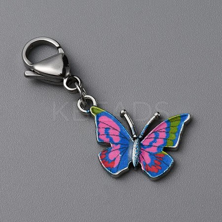 Butterfly Alloy Enamel Pendant Decoration HJEW-WH0042-73A-1
