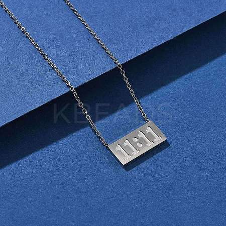 304 Stainless Steel 11:11 Number Rectangle Pendant Necklace with Cable Chains for Women NJEW-NH0001-04P-1