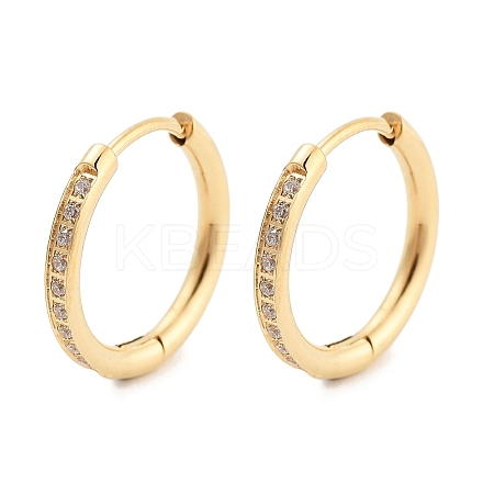 Ion Plating(IP) 304 Stainless Steel Micro Pave Clear Cubic Zirconia Huggie Hoop Earrings for Women EJEW-C096-30G-1
