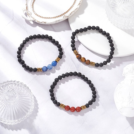 Natural & Synthetic Gemstone Round Beaded Stretch Bracelets for Men Women BJEW-JB12263-1