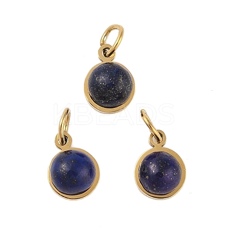 Ion Plating(IP) Natural Lapis Lazuli Half Round Charms with Jump Ring STAS-A097-05G-12-1