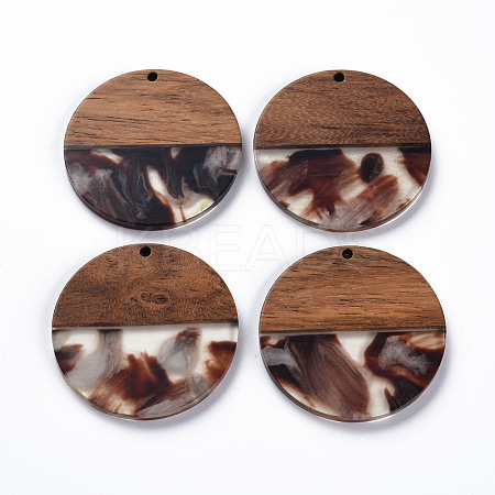 Transparent Resin & Walnut Wood Pendants RESI-T035-35E-1