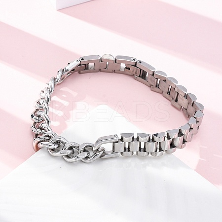 304 Stainless Steel Cuban Link & Panther chain Bracelets for Women Men BJEW-R018-11P-1