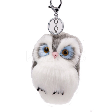 Imitation Rabbit Fur Owl Pendant Keychain ANIM-PW0003-053E-1