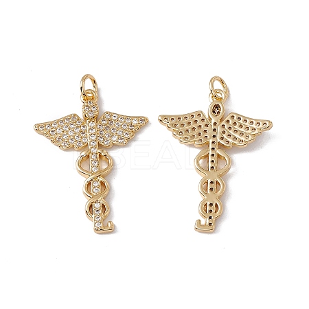 Brass Micro Pave Clear Cubic Zirconia Pendants KK-G439-35G-1