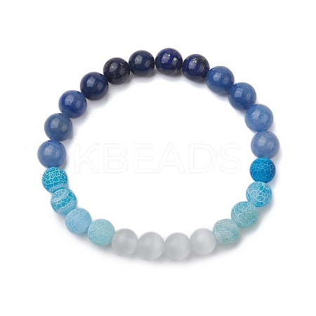 8mm Round Cat Eye & Natural Lapis Lazuli & Blue Aventurine & Dyed Crackle Agate Beaded Stretch Bracelets BJEW-TA00514-02-1
