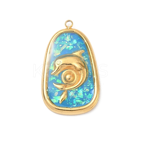 304 Stainless Steel Epoxy Resin with Natural Shell and Sequins Inside Pendants STAS-L026-17G-J03-1