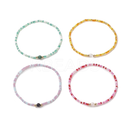 Natural & Synthetic Mixed Gemstone & Glass Seed Beaded Stretch Bracelet for Women BJEW-JB09932-1