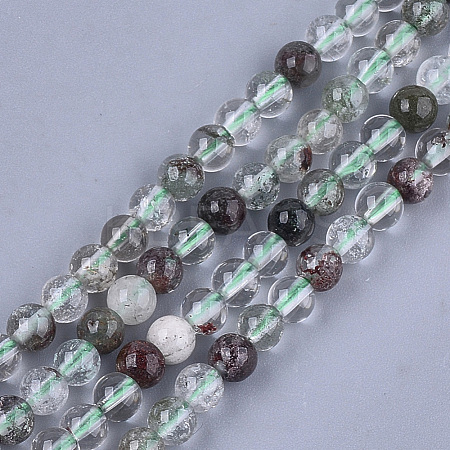 Natural Green Lodolite Quartz/Garden Quartz Beads Strands X-G-S333-6mm-036-1